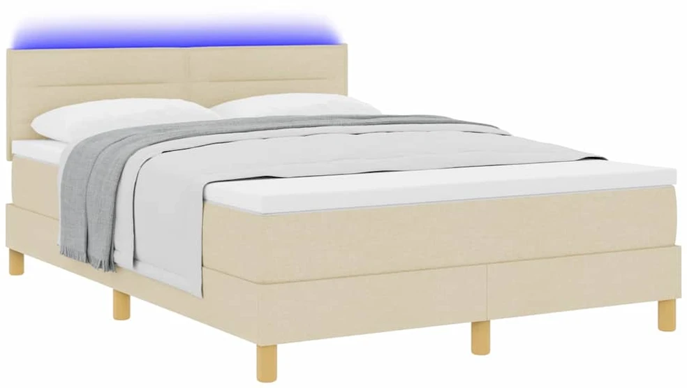 LED Čiužinio Lova su galvūgalio Kreminė 140 x 190 cm audinys
