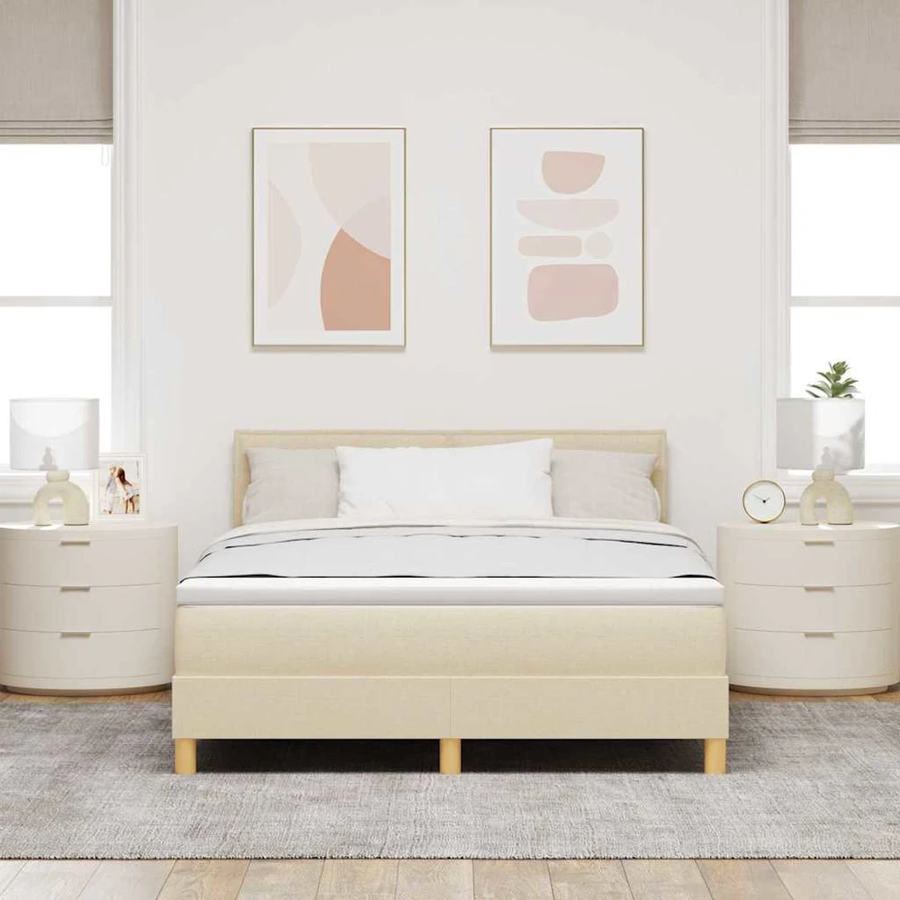 LED Čiužinio Lova su galvūgalio Kreminė 140 x 190 cm audinys