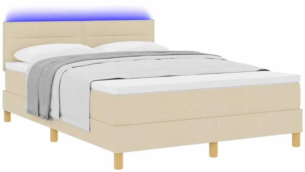 LED Čiužinio Lova su galvūgalio Kreminė 160 x 200 cm audinys