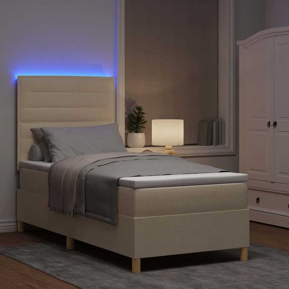 LED Čiužinio Lova su galvūgalio Kreminė 80 x 200 cm audinys