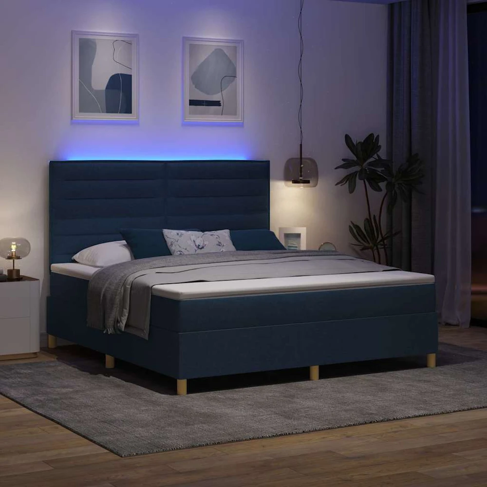 LED Čiužinio Lova su galvūgalio Mėlyna 180 x 200 cm audinys