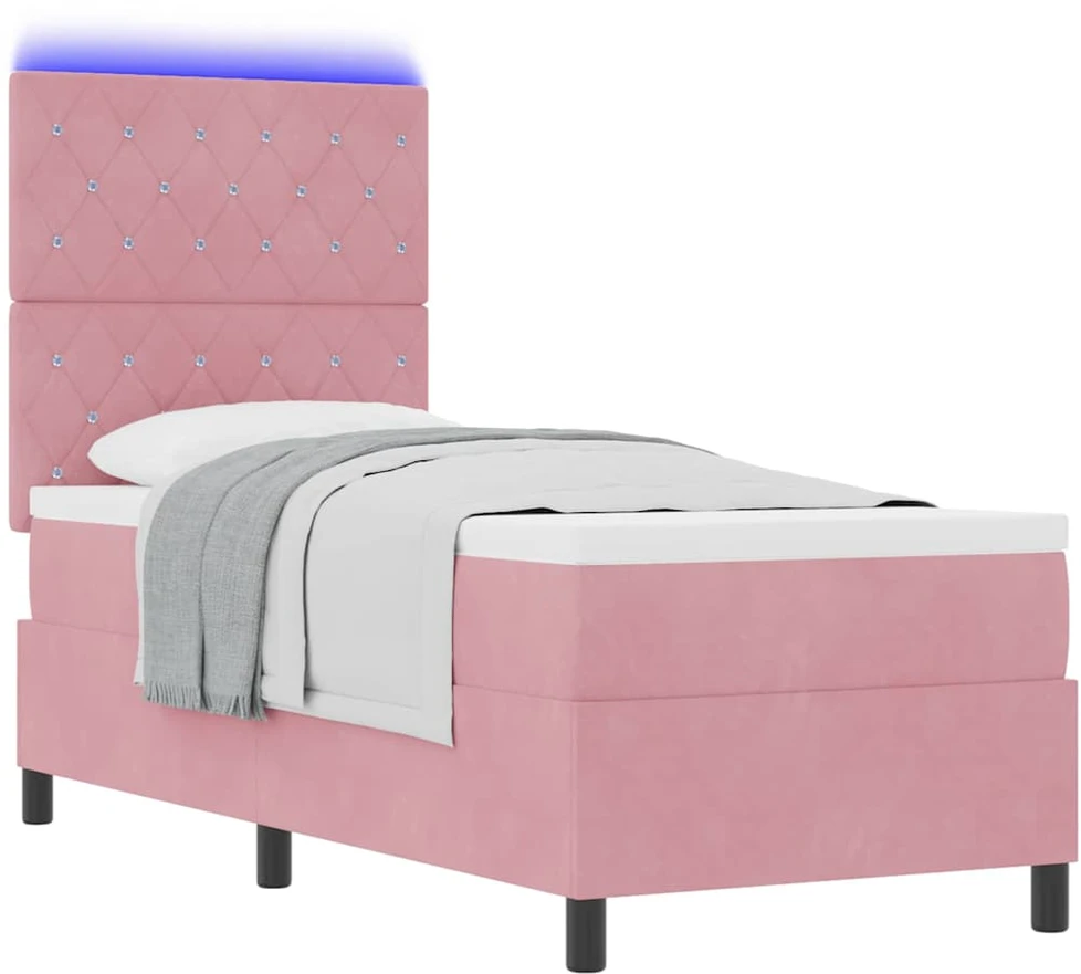 LED Čiužinio Lova su čiužiniu Rožinė 80 x 200 cm Aksomas