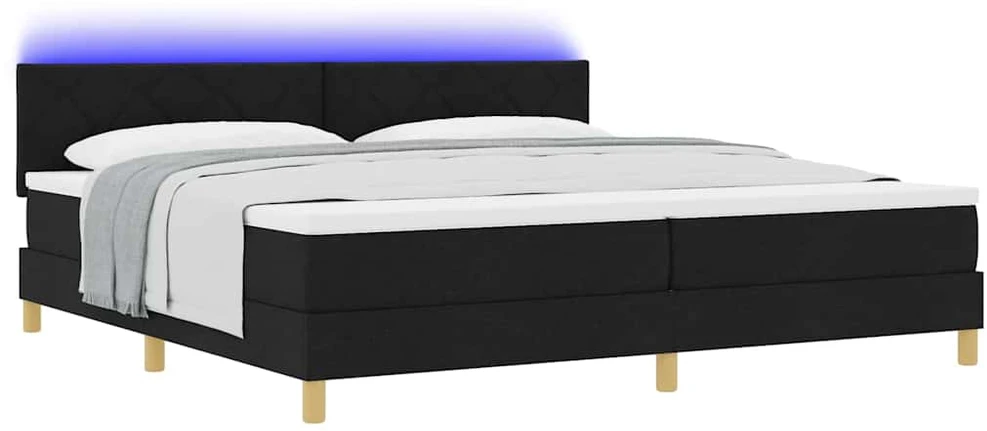 LED Čiužinio Lova su galvūgalio Juodas 200 x 200 cm audinys