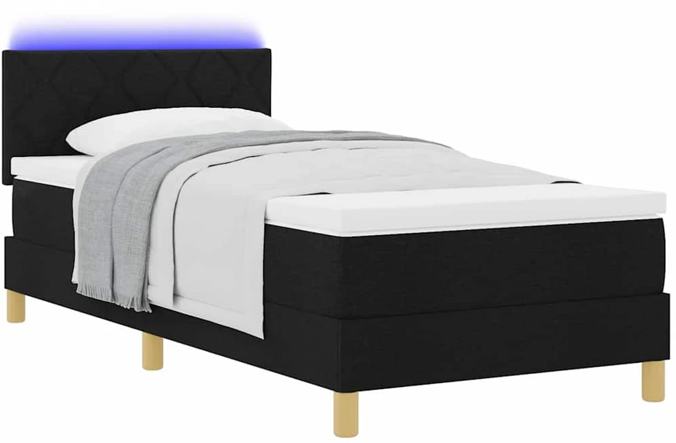 LED Čiužinio Lova su galvūgalio Juodas 100 x 200 cm audinys