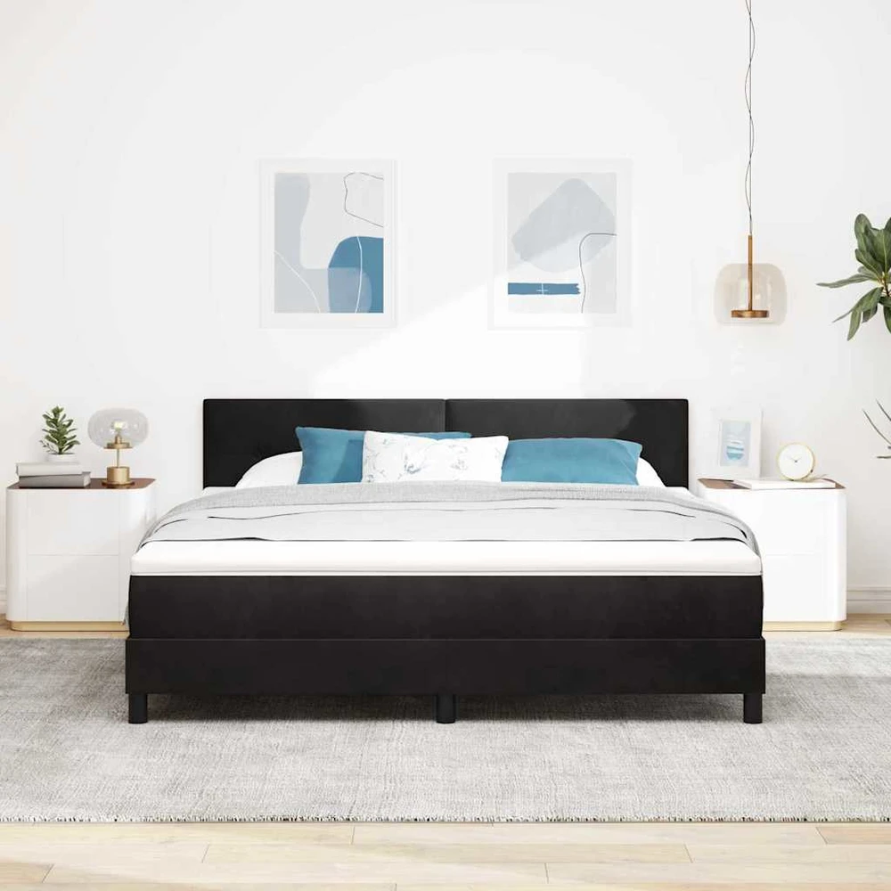 LED Čiužinio Lova su galvūgalio Juoda 180 x 200 cm Aksomas
