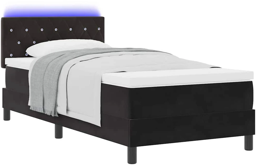LED Čiužinio Lova su galvūgalio Juoda 90 x 200 cm Aksomas