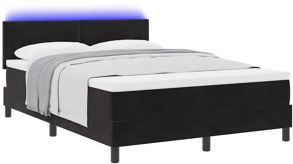LED Čiužinio Lova su galvūgalio Juoda 140 x 200 cm Aksomas