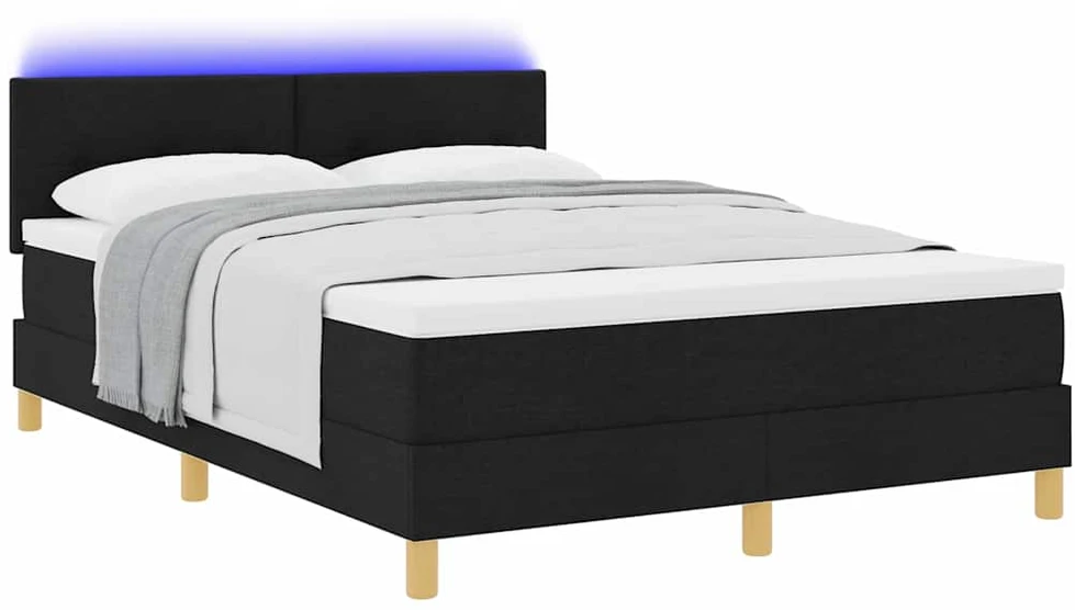 LED Čiužinio Lova su galvūgalio Juodas 140 x 200 cm audinys