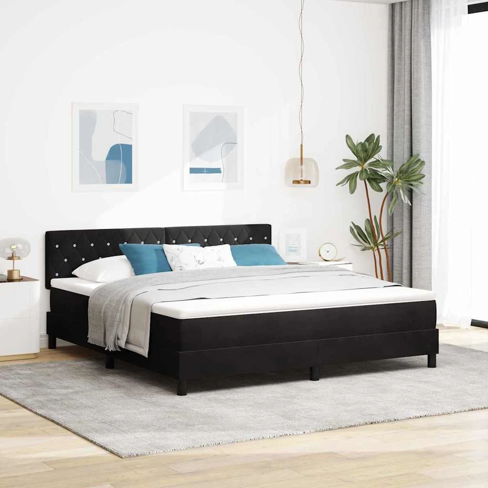LED Čiužinio Lova su čiužiniu su LED Juoda 180 x 200 cm Aksomas