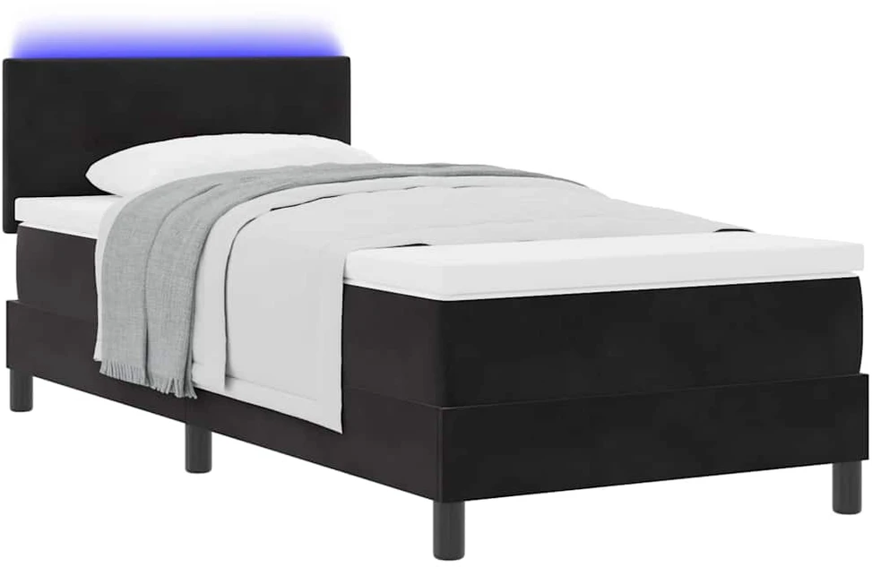 LED Čiužinio Lova su galvūgalio Juoda 90 x 200 cm Aksomas