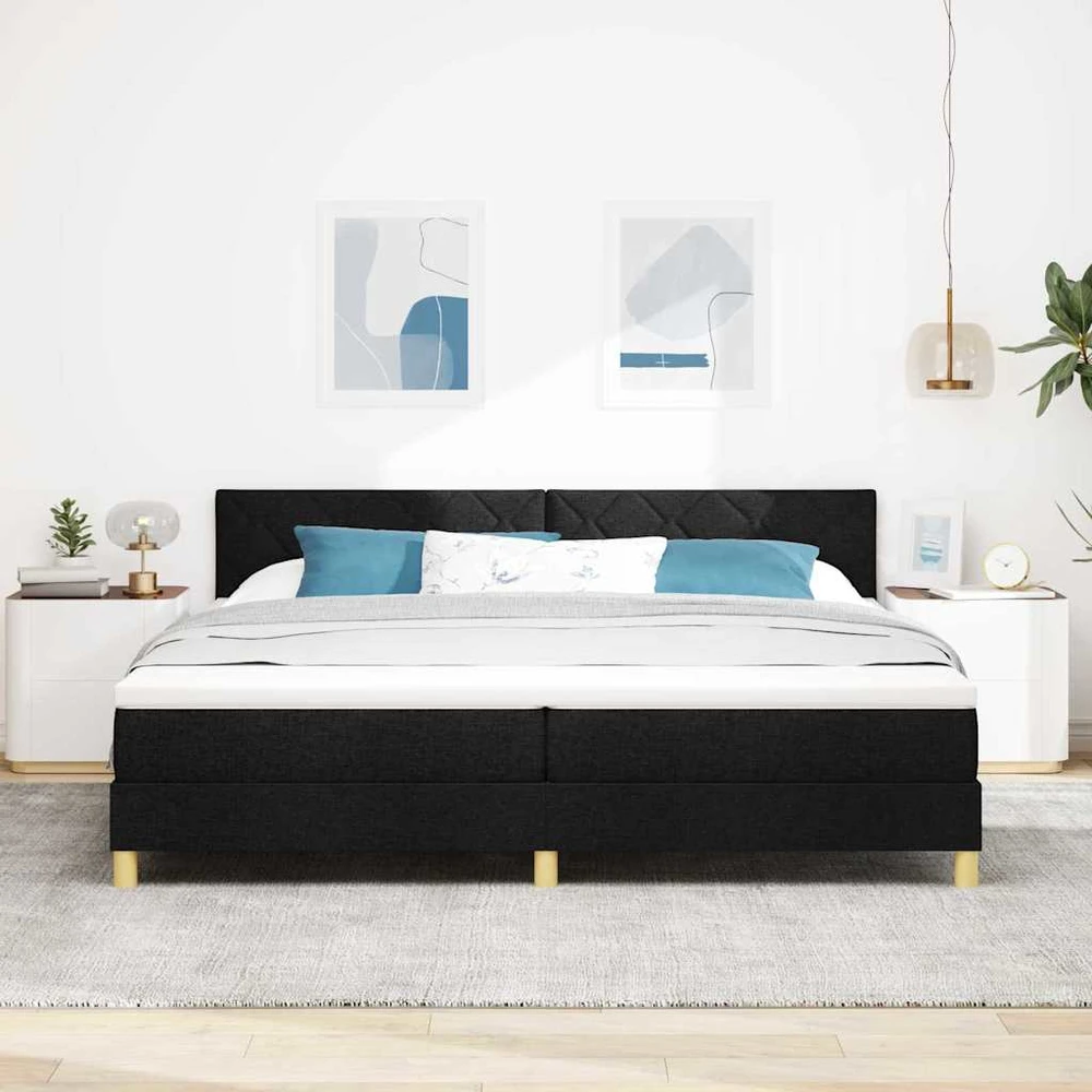 LED Čiužinio Lova su galvūgalio Juodas 200 x 200 cm audinys
