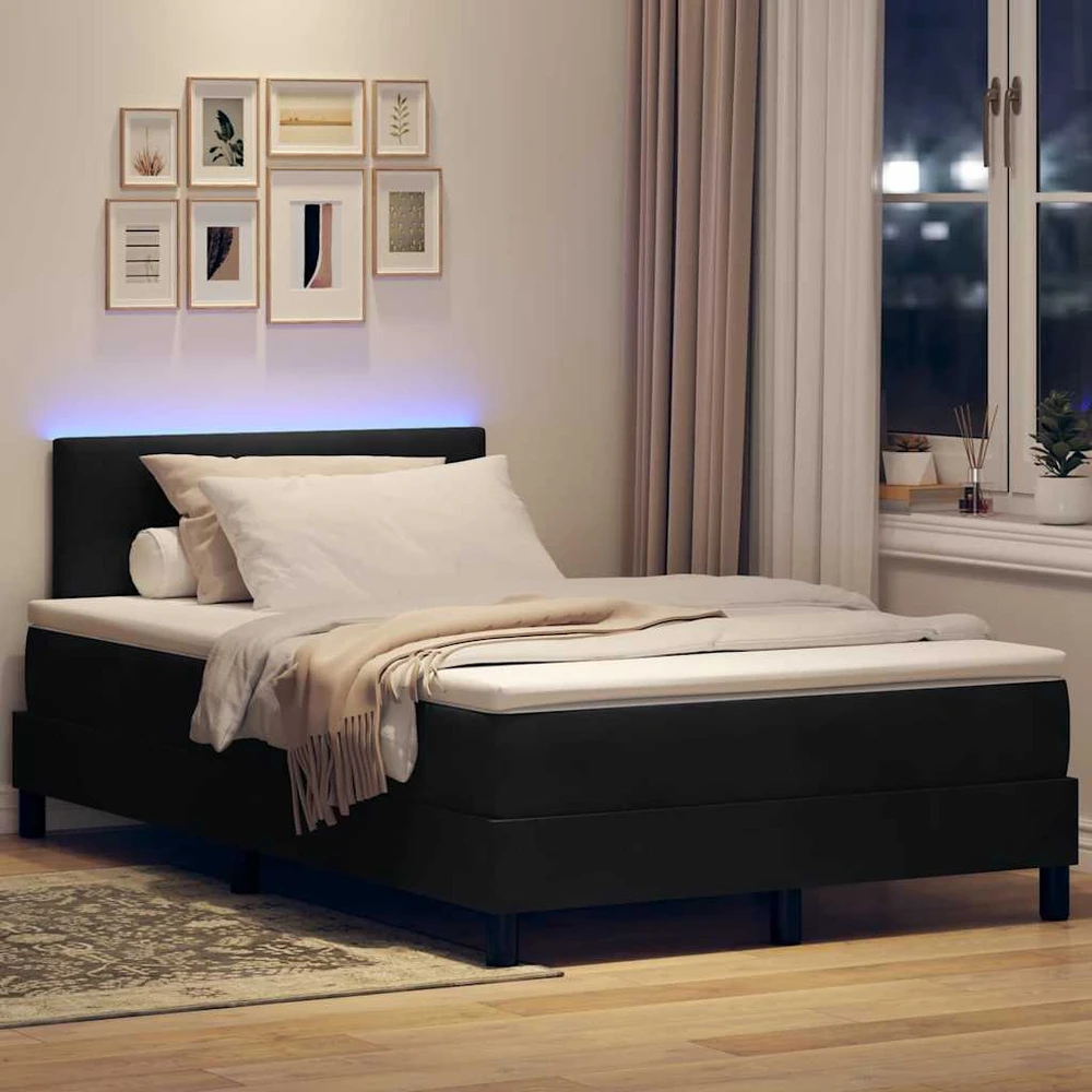LED Čiužinio Lova su galvūgalio Juoda 120 x 200 cm Aksomas