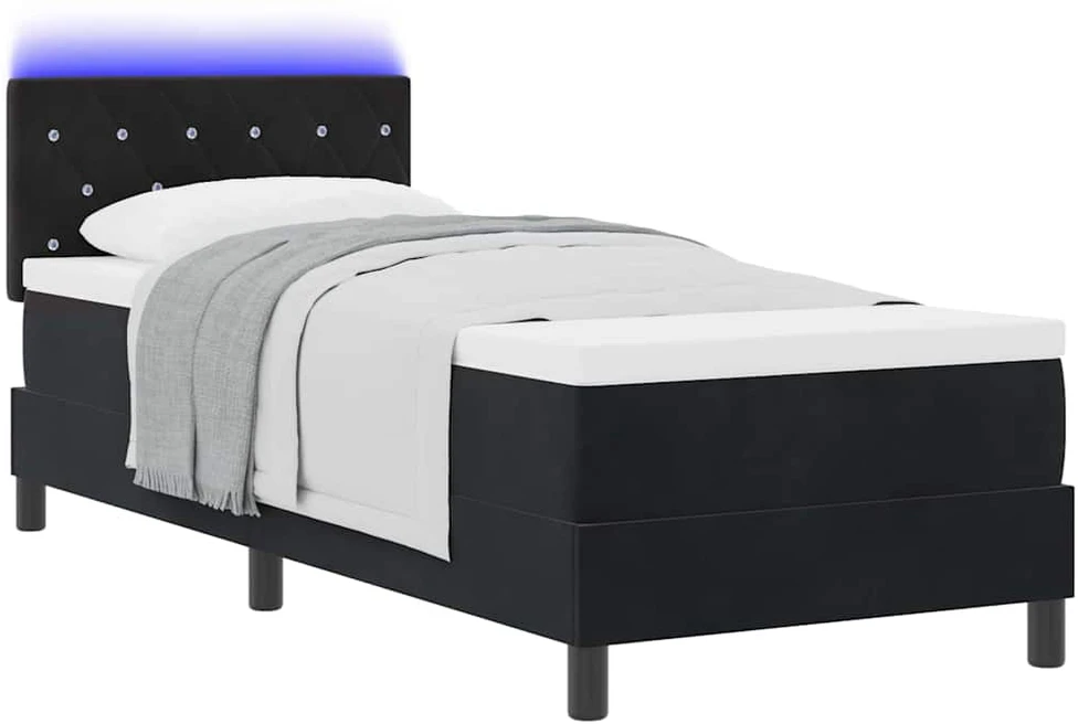 LED Čiužinio Lova su galvūgalio Juoda 80 x 200 cm Aksomas