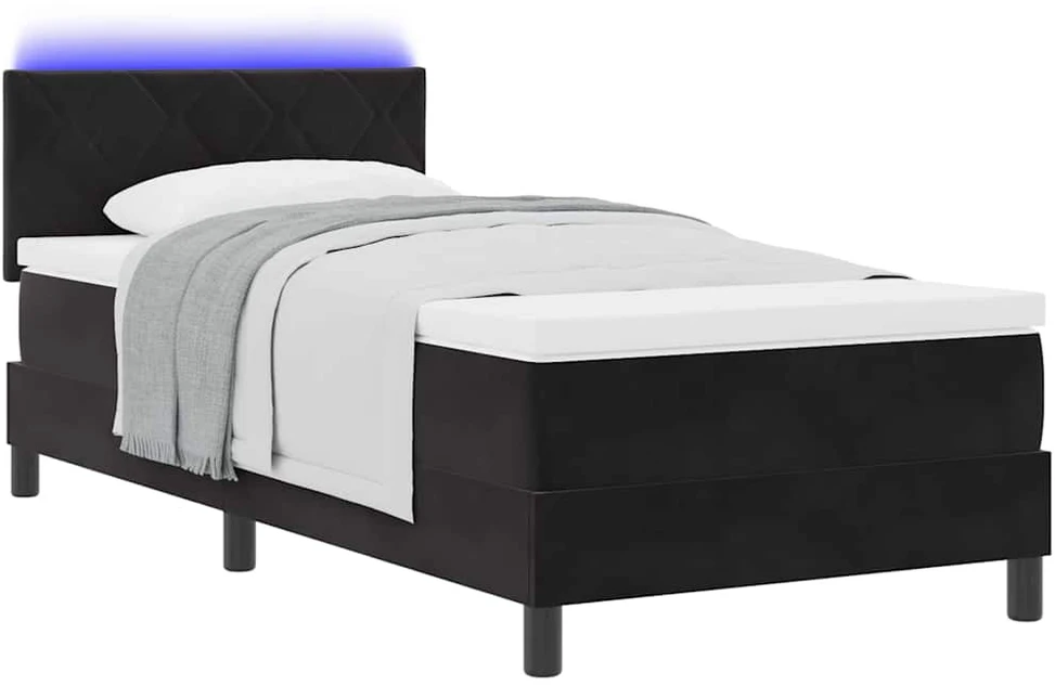 LED Čiužinio Lova su galvūgalio Juoda 90 x 200 cm Aksomas