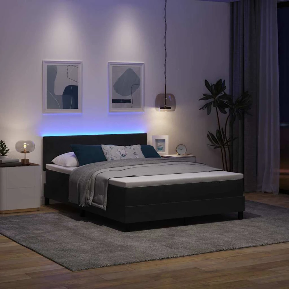 LED Čiužinio Lova su galvūgalio Juoda 140 x 200 cm Aksomas