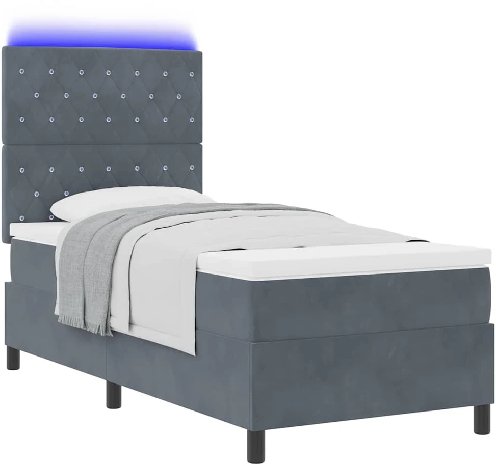 LED Čiužinio Lova su čiužiniu Tamsiai pilka 90 x 190 cm Aksomas