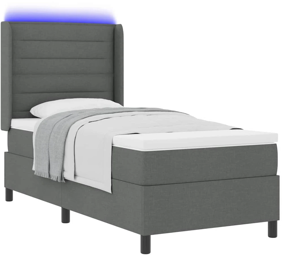 LED Čiužinio Lova su čiužiniu Tamsiai pilka 90 x 200 cm audinys