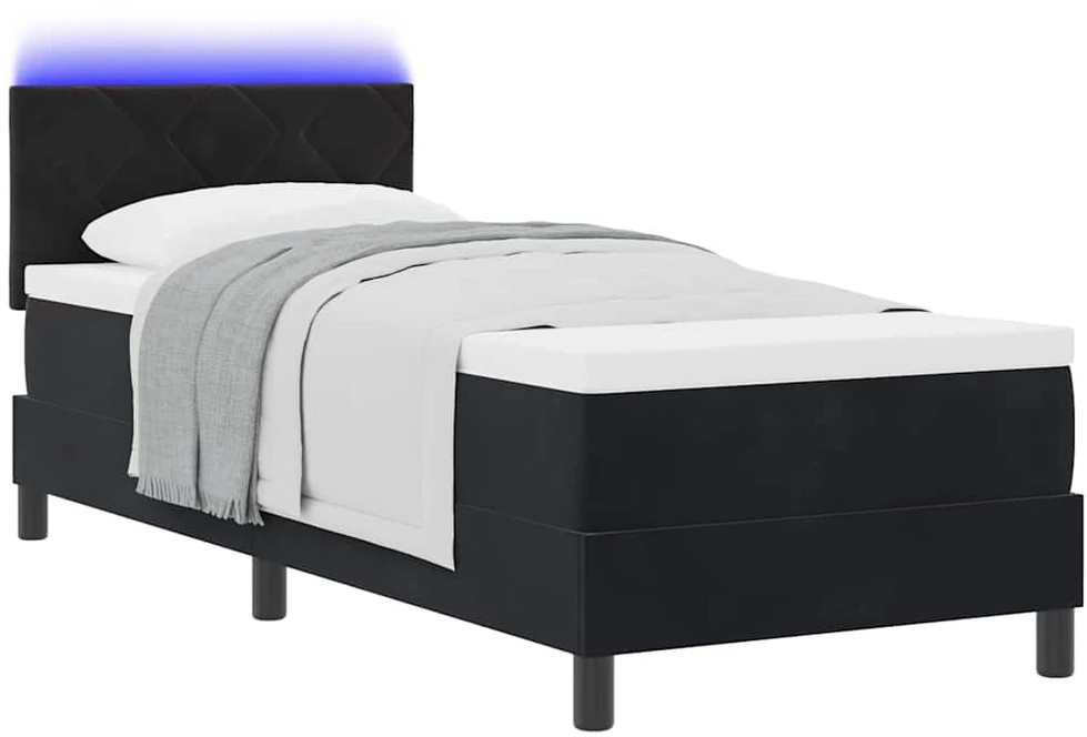LED Čiužinio Lova su galvūgalio Juoda 80 x 200 cm Aksomas