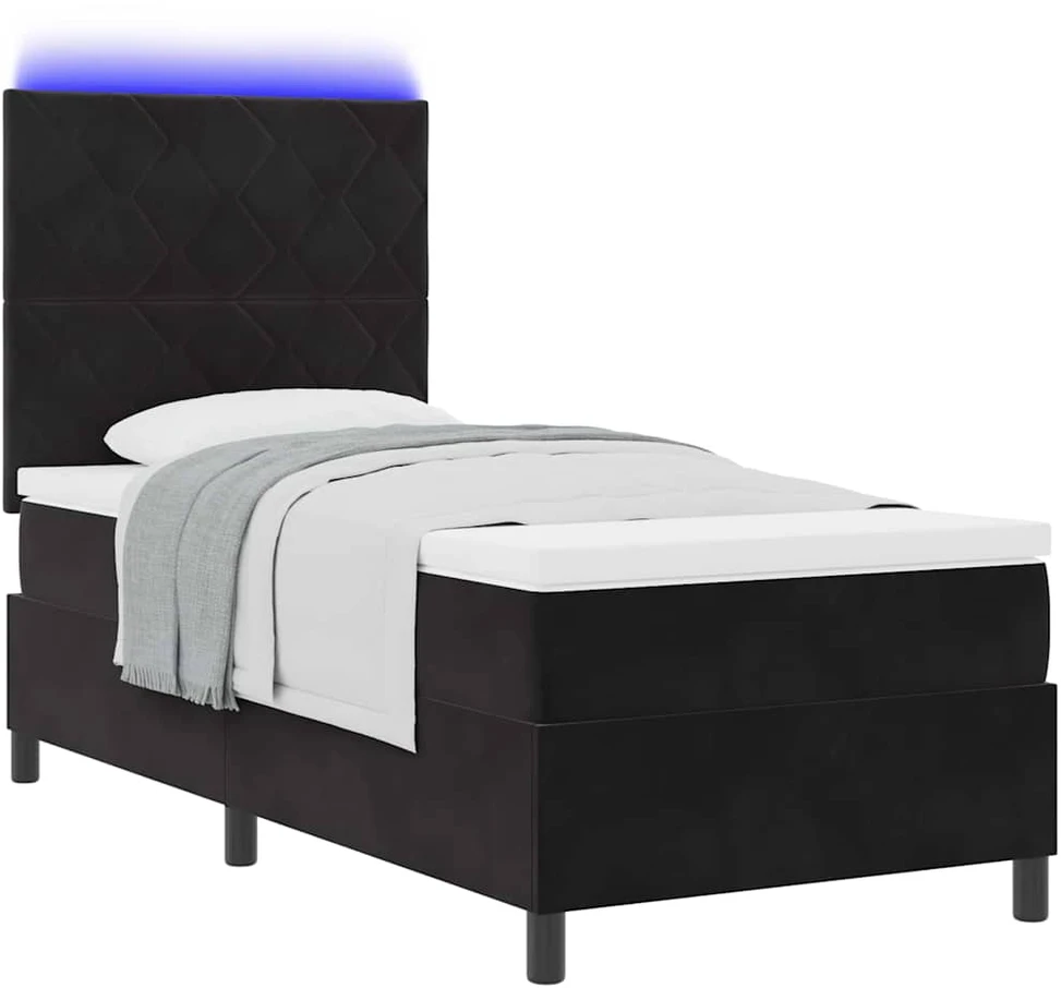LED Čiužinio Lova su galvūgalio Juodas 100 x 200 cm Aksomas