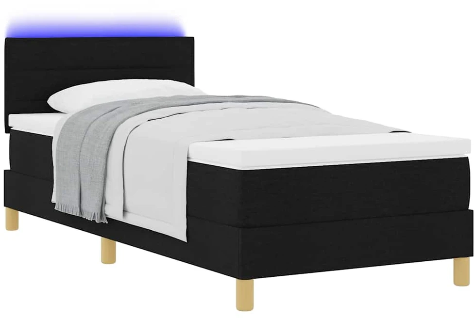 LED Čiužinio Lova su galvūgalio Juodas 100 x 200 cm audinys