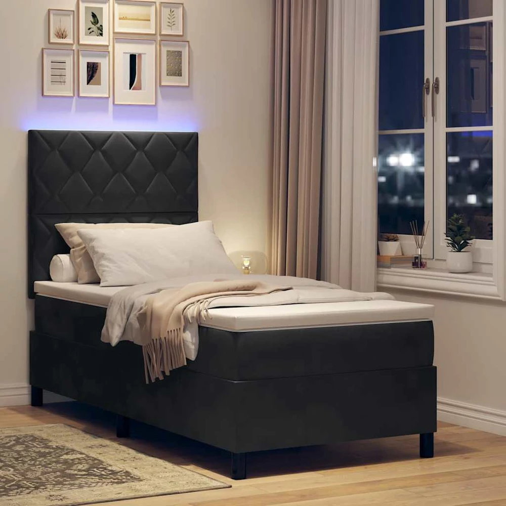 LED Čiužinio Lova su galvūgalio Juodas 100 x 200 cm Aksomas