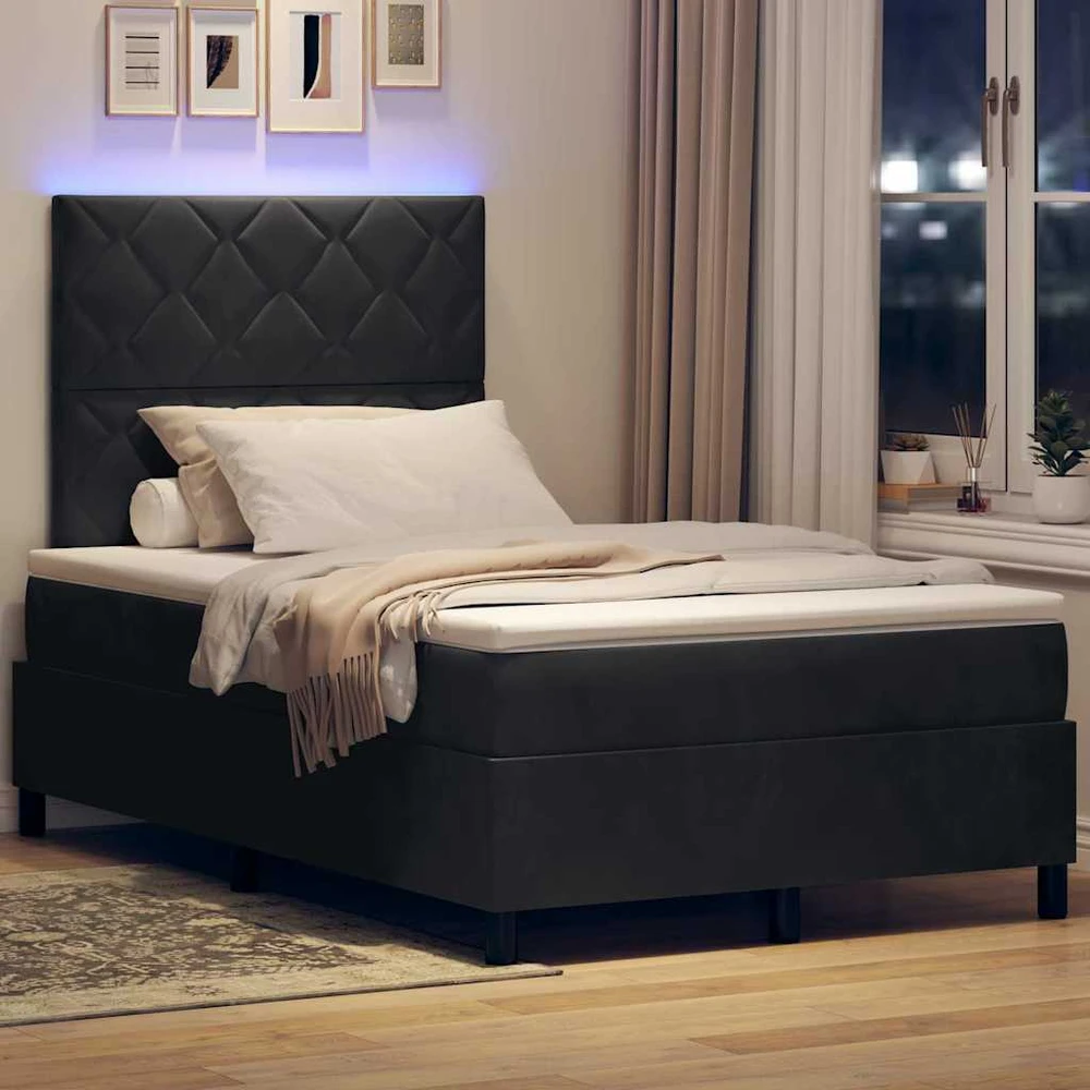 LED Čiužinio Lova su galvūgalio Juodas 120 x 190 cm Aksomas
