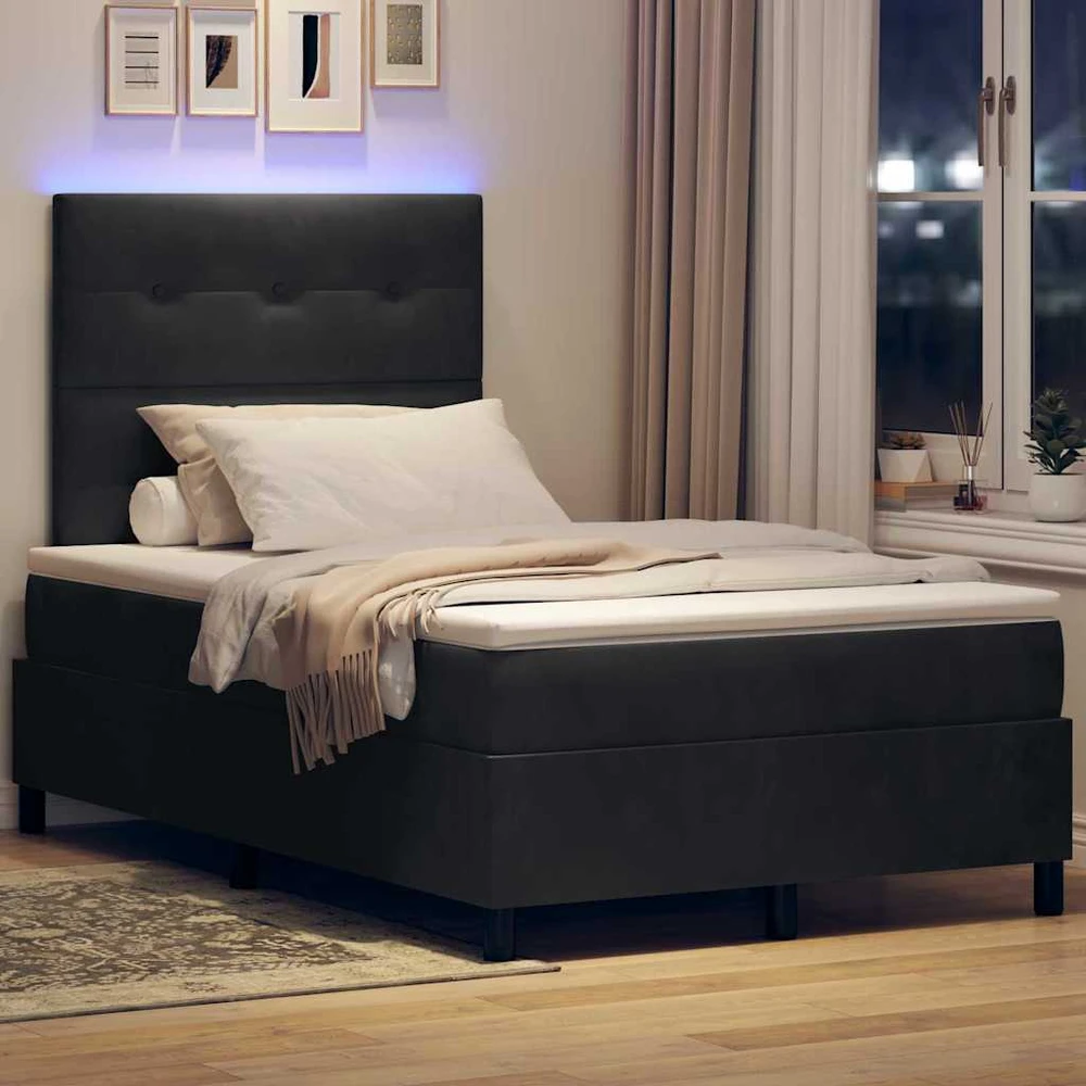 LED Čiužinio Lova su galvūgalio Juodas 120 x 190 cm Aksomas
