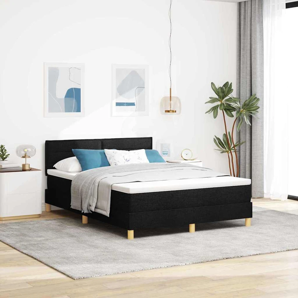 LED Čiužinio Lova su galvūgalio Juodas 140 x 190 cm audinys