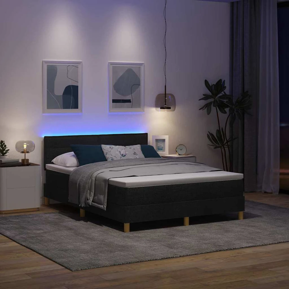 LED Čiužinio Lova su galvūgalio Juodas 140 x 190 cm audinys