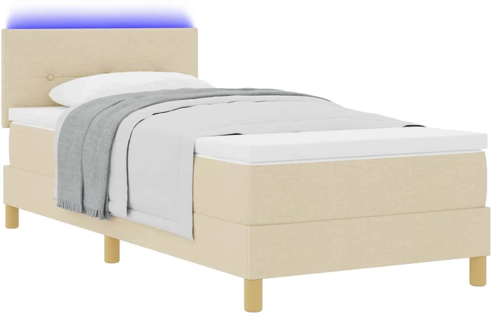 LED Čiužinio Lova su galvūgalio Kreminė 90 x 190 cm audinys