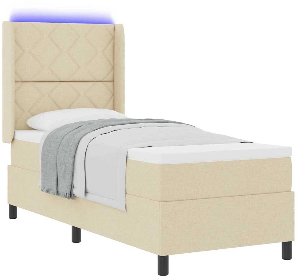 LED Čiužinio Lova su galvūgalio Kreminė 90 x 190 cm audinys