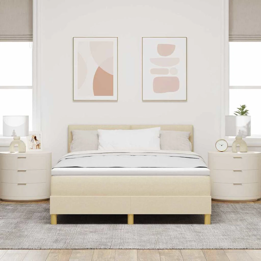 LED Čiužinio Lova su galvūgalio Kreminė 140 x 200 cm audinys