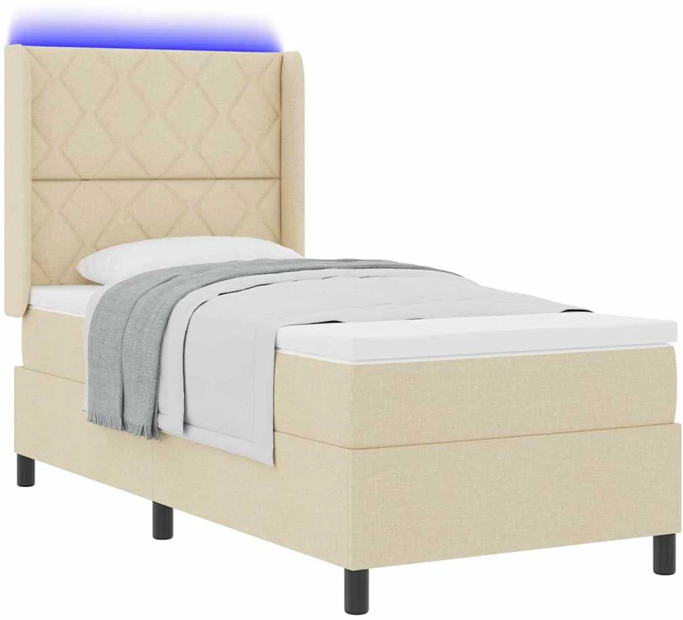 LED Čiužinio Lova su galvūgalio Kreminė 100 x 200 cm audinys