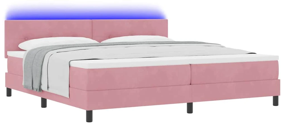 LED Čiužinio Lova su galvūgalio Rožinė 200 x 200 cm Aksomas