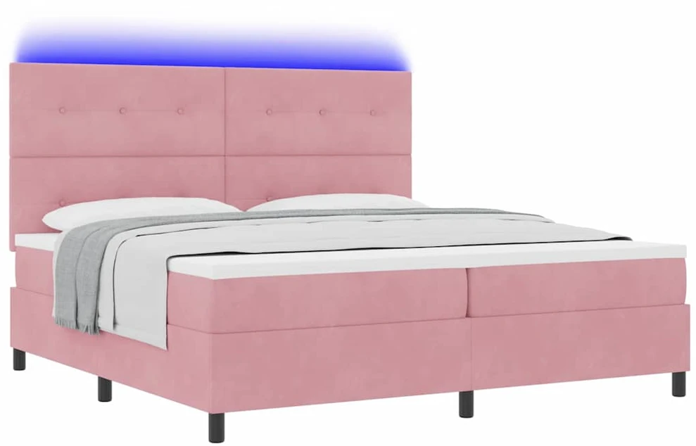 LED Čiužinio Lova su galvūgalio Rožinė 200 x 200 cm Aksomas