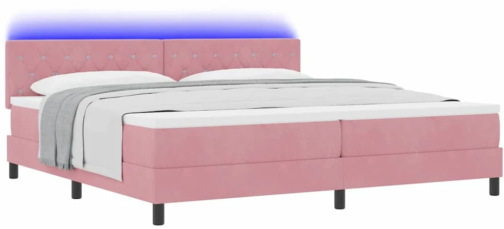 LED Čiužinio Lova su galvūgalio Rožinė 200 x 200 cm Aksomas