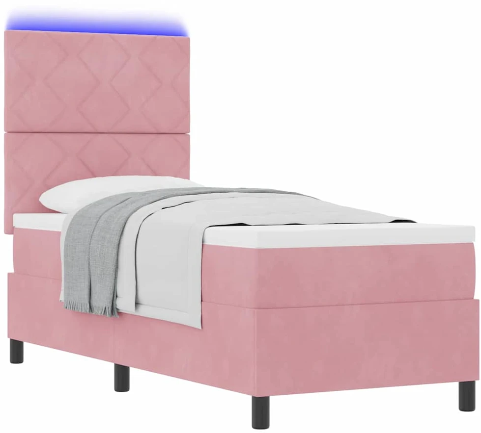 LED Čiužinio Lova su galvūgalio Rožinė 80 x 200 cm Aksomas