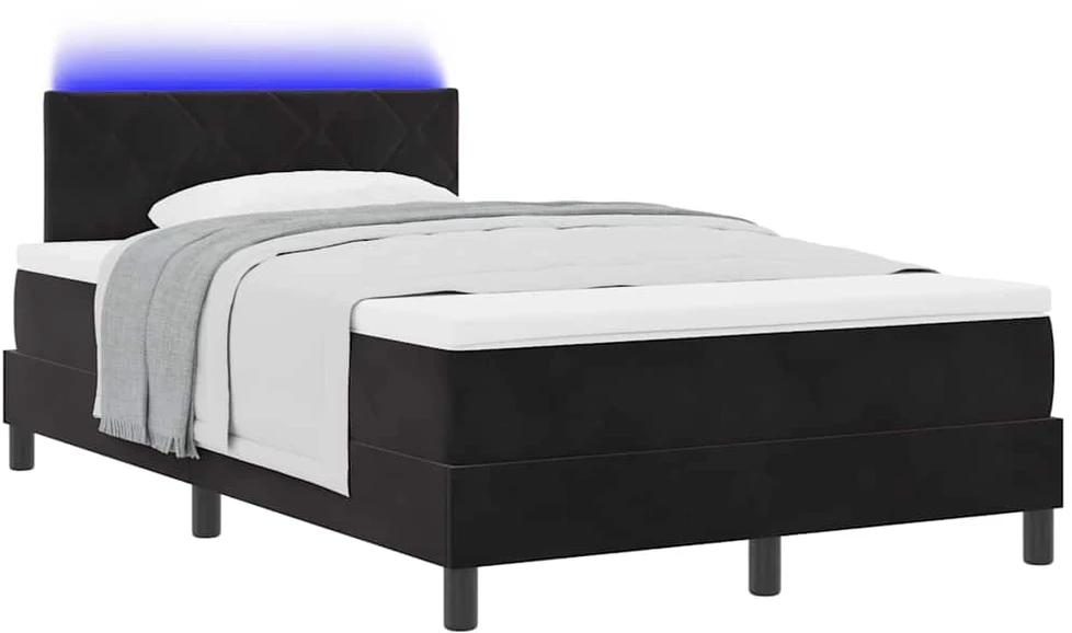 LED Čiužinio Lova su galvūgalio Juoda 120 x 190 cm Aksomas