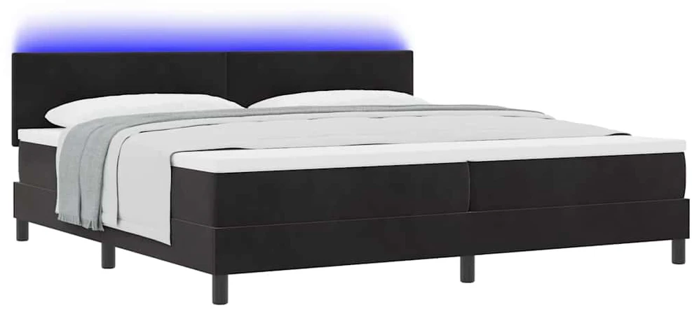 LED Čiužinio Lova su galvūgalio Juoda 200 x 200 cm Aksomas