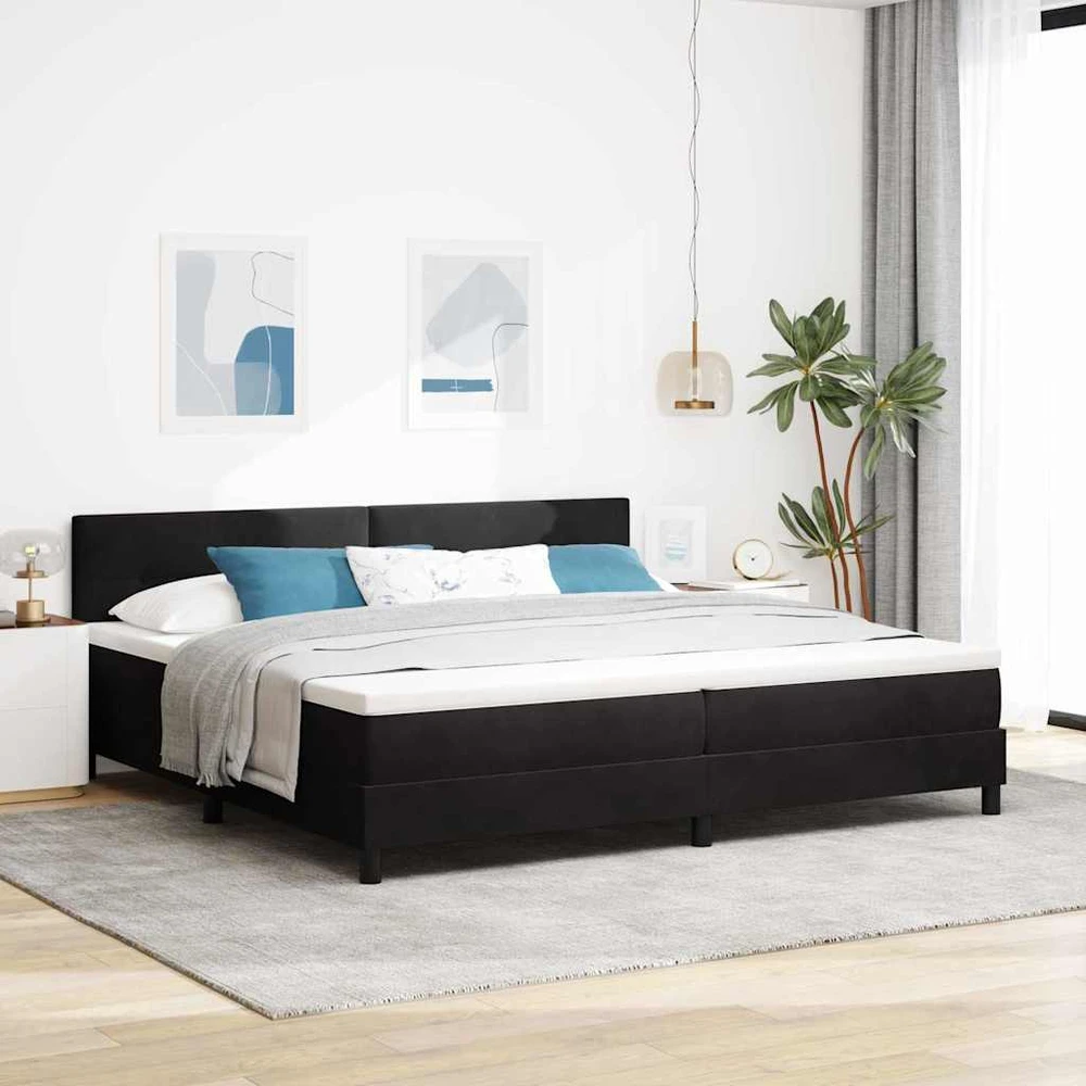 LED Čiužinio Lova su galvūgalio Juoda 200 x 200 cm Aksomas