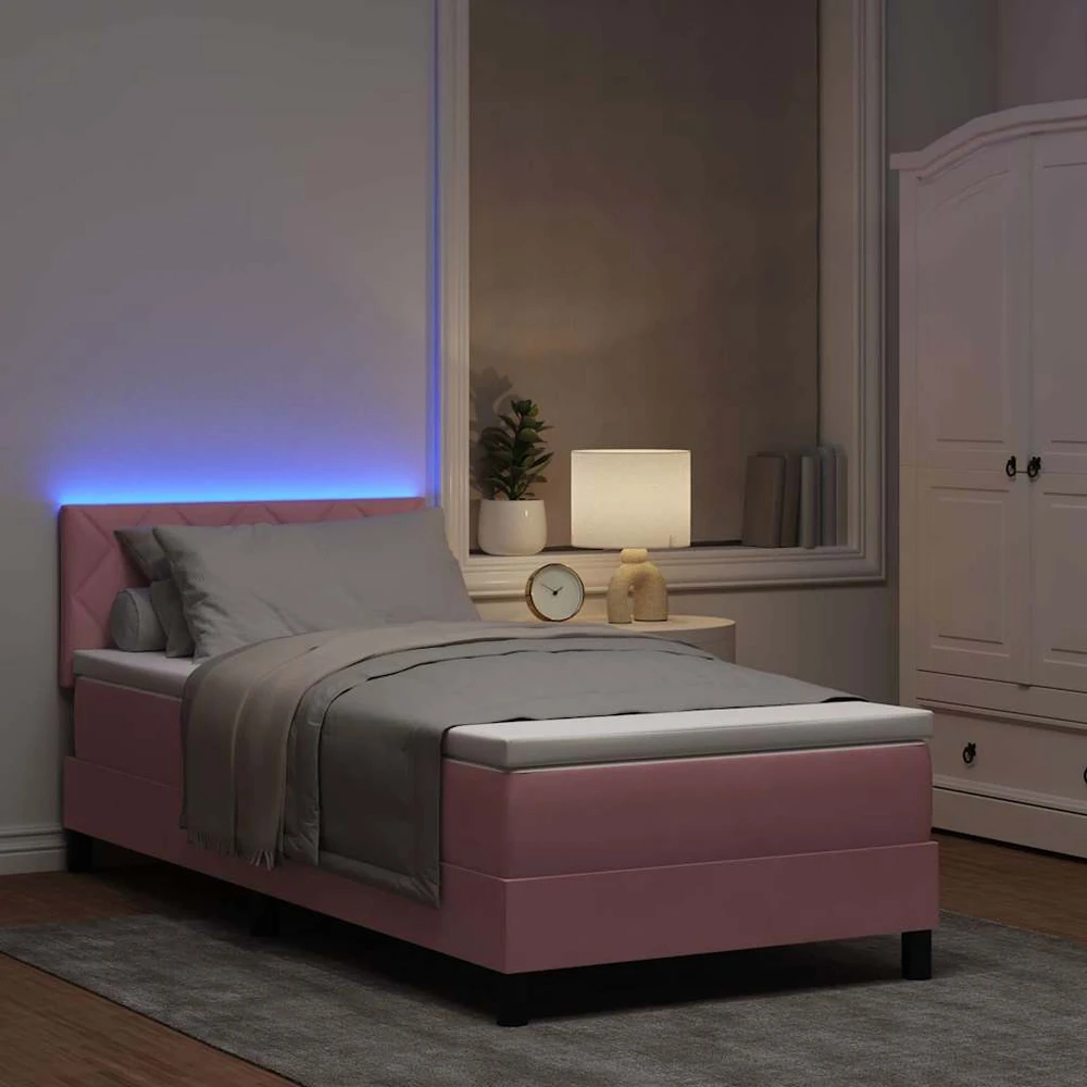 LED Čiužinio Lova su LED juostelėmis Rožinė 90 x 190 cm Aksomas