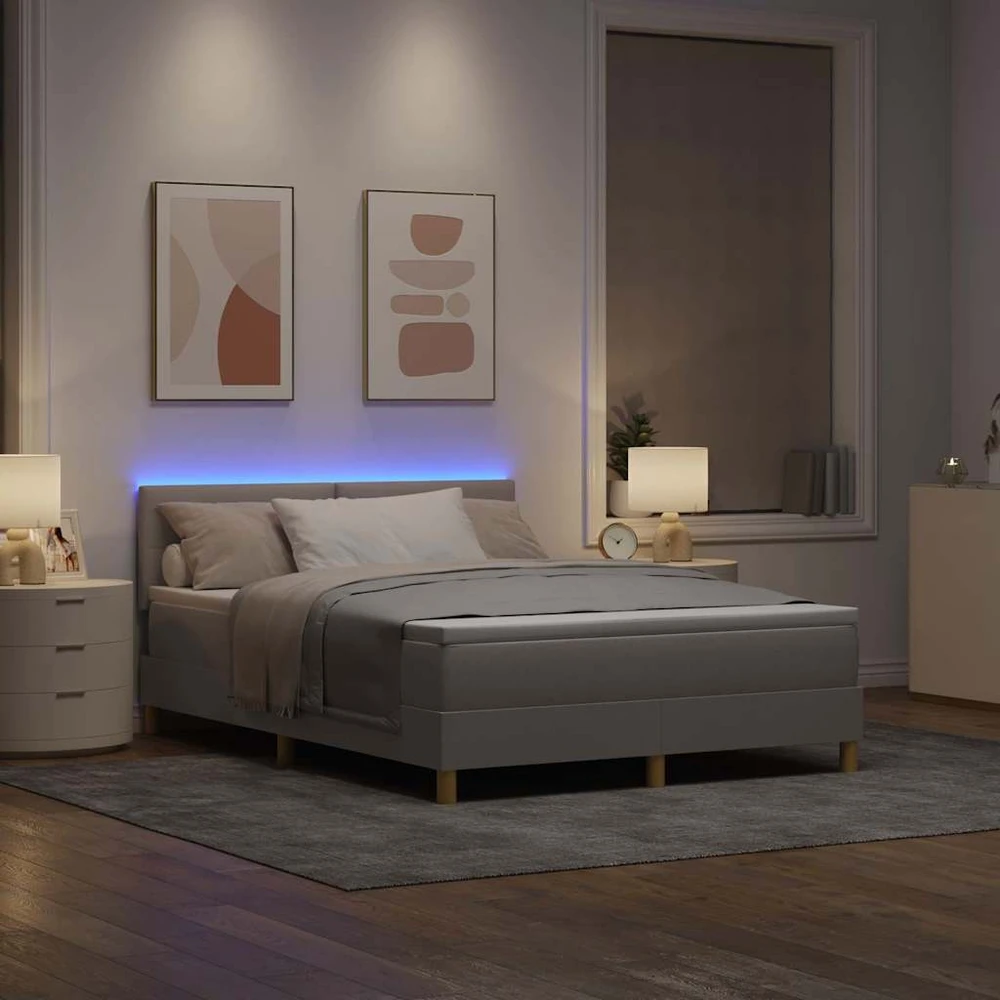 LED Čiužinio Lova su galvūgalio Taupe 140 x 200 cm audinys