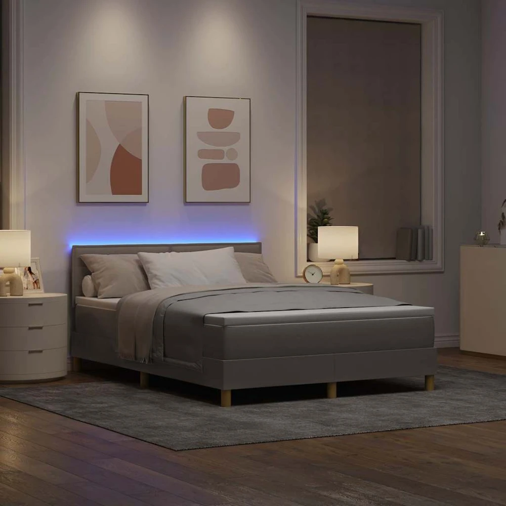 LED Čiužinio Lova su galvūgalio Taupe 140 x 190 cm audinys
