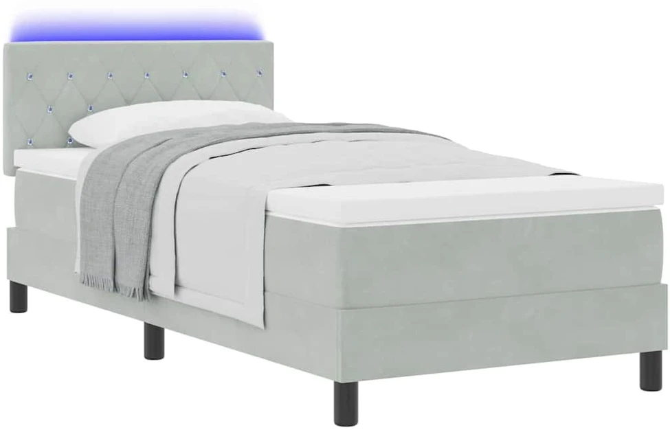 LED Čiužinio Lova Šviesiai pilka 90 x 200 cm Aksomas