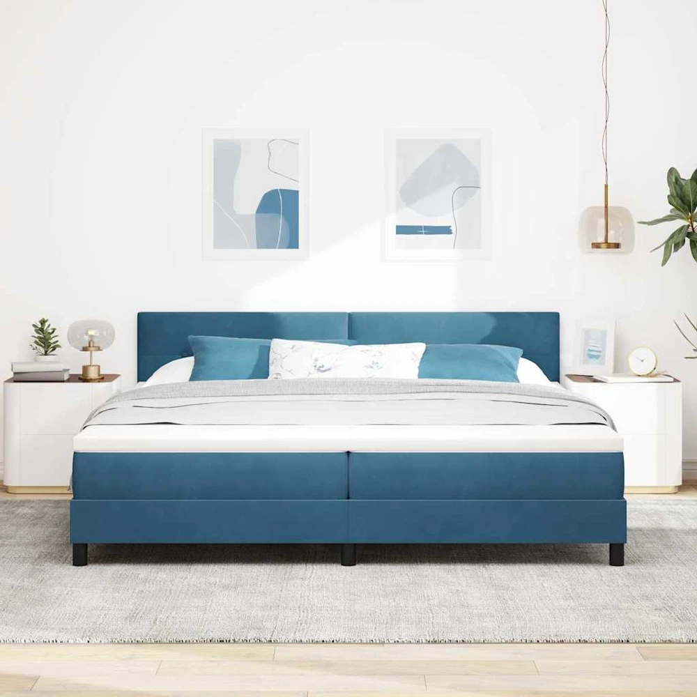 LED Čiužinio Lova Tamsiai mėlyna 200 x 200 cm Aksomas