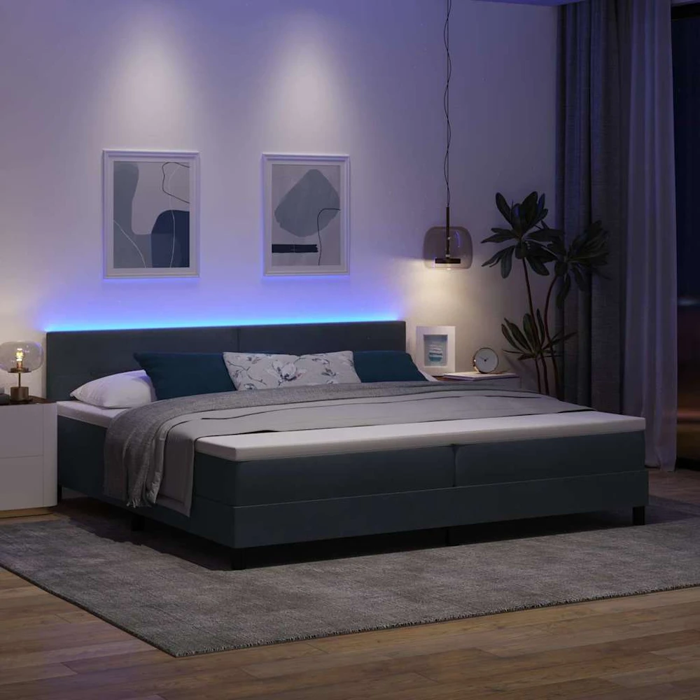 LED Čiužinio Lova Tamsiai pilka 200 x 200 cm Aksomas