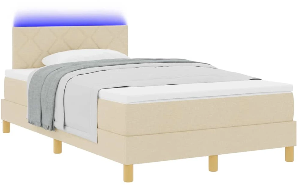LED Čiužinio Lova su pagalve Kreminė 120 x 190 cm audinys