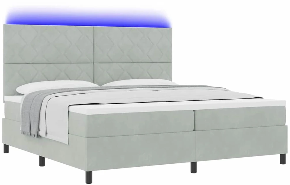 LED Čiužinio Lova Šviesiai pilka 200 x 200 cm Aksomas