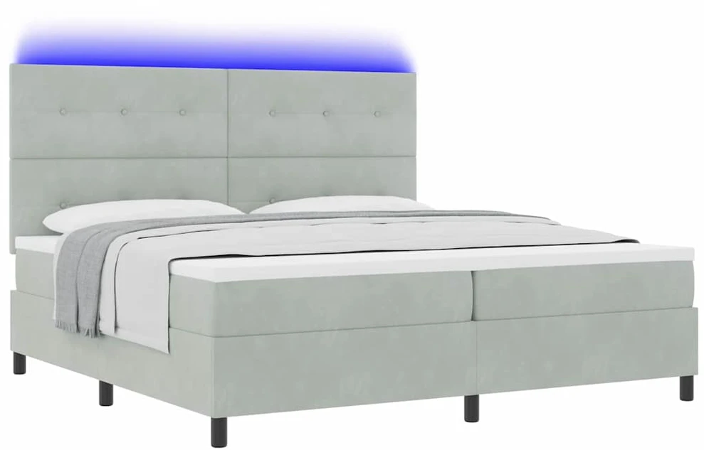 LED Čiužinio Lova Šviesiai pilka 200 x 200 cm Aksomas