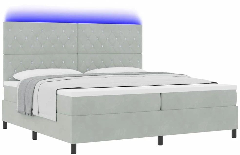 LED Čiužinio Lova Šviesiai pilka 200 x 200 cm Aksomas